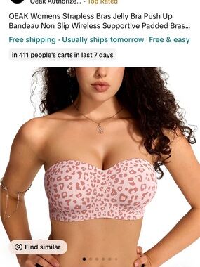 Strapless Bandeau Bra in Pink Leopard Print